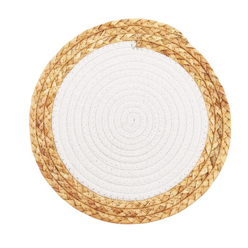 Factory direct calabash placemat straw insulation pad round tray pad bowl pad pot pad creative double patchwork cotton rope placemat Item Picture