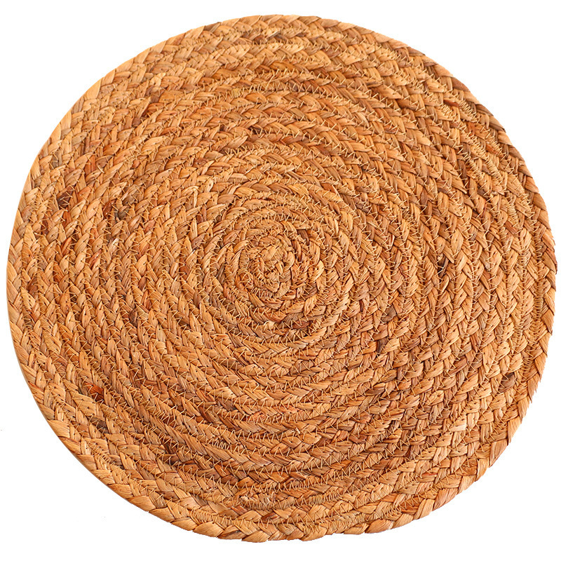 Straw placemat water hyacinth grass placemat braided placemat bowl pan heat insulation placemat restaurant Western placemat table mat Item Picture