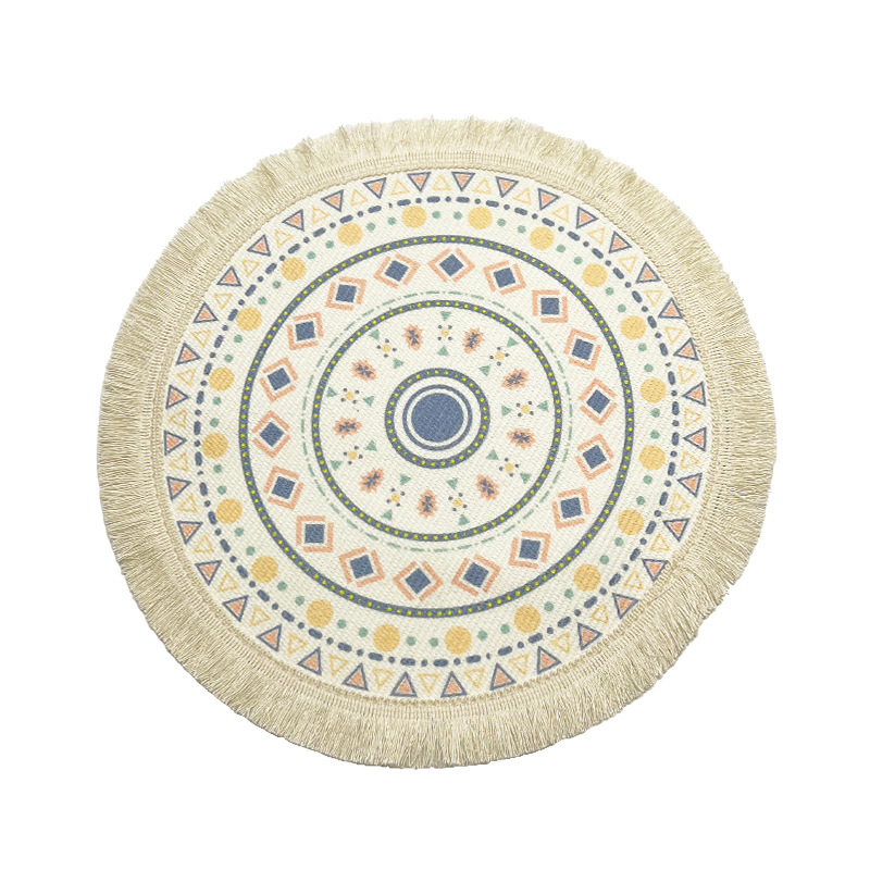 Bohemian cotton placemat Nordic fabric woven round mat Home kitchen heat proof mat tassel table coaster Item Picture