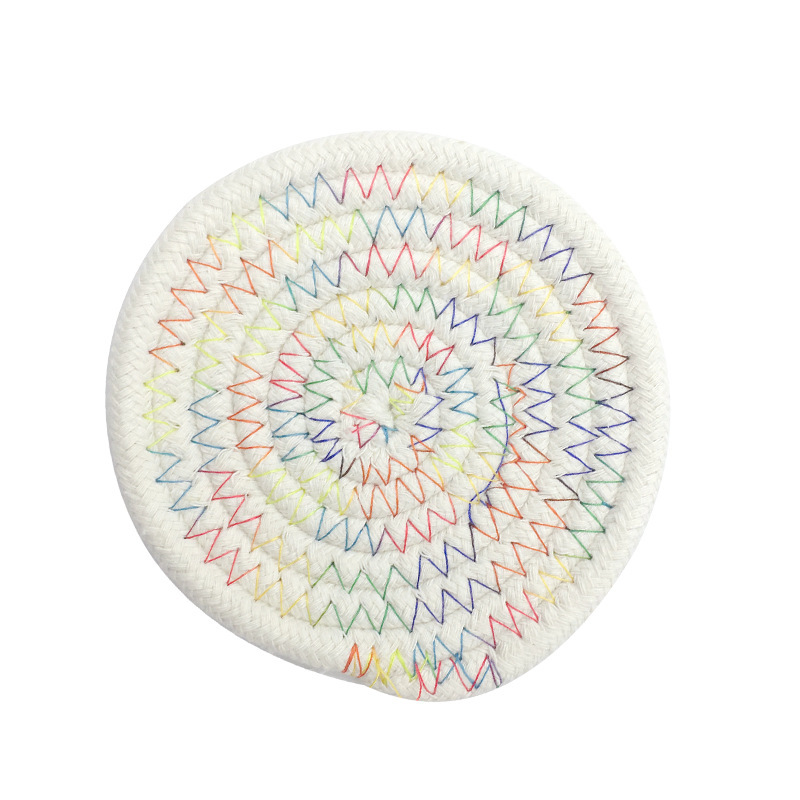 Japanese simple cotton rope placemat woven placemat home kitchen solid color round mat heat insulation mat table mat coaster Item Picture
