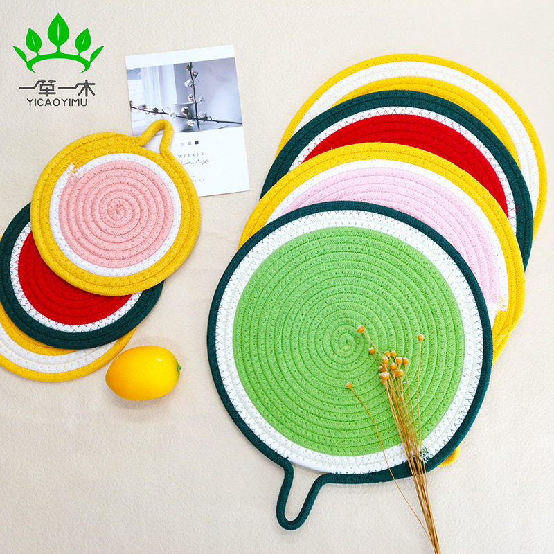 Cotton rope woven insulation mat table mat Nordic wind anti-ironing mat table heat resistant fruit pot mat placemat home details Picture
