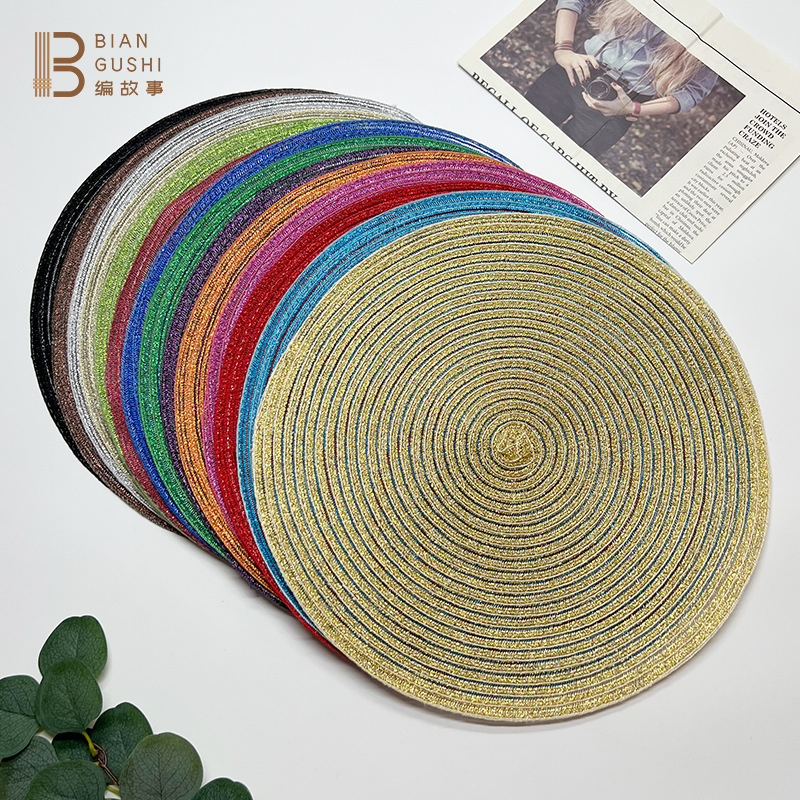 Hot cross-border Nordic style cotton yarn placemat round woven placemat ins wind Western placemat anti-ironing and thermal insulation coasters details Picture