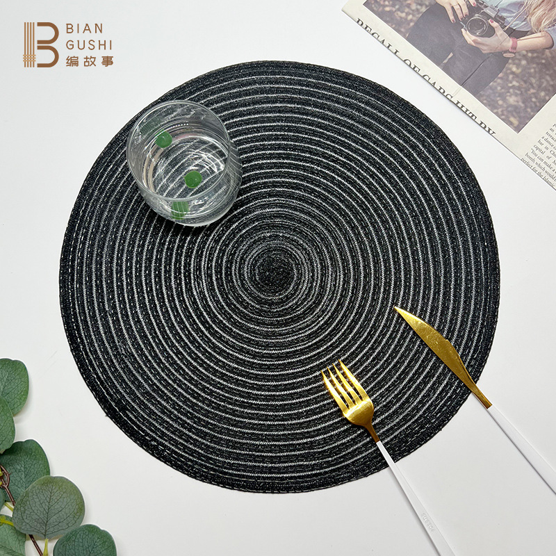Hot cross-border Nordic style cotton yarn placemat round woven placemat ins wind Western placemat anti-ironing and thermal insulation coasters Specification drawing