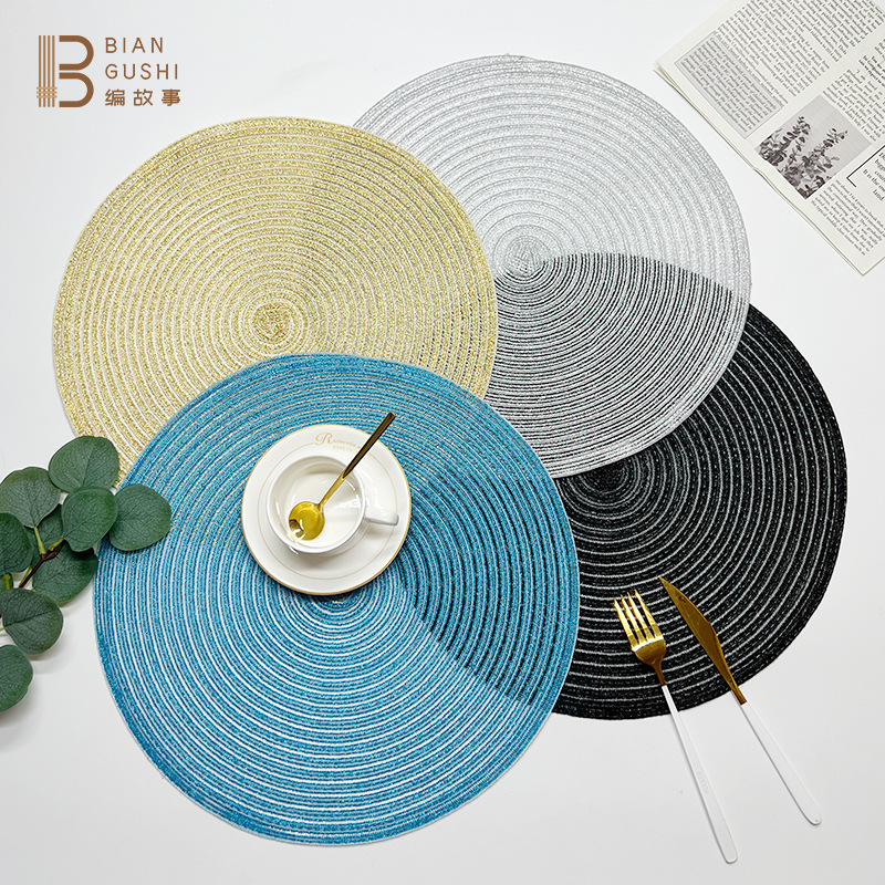 Hot cross-border Nordic style cotton yarn placemat round woven placemat ins wind Western placemat anti-ironing and thermal insulation coasters full figure
