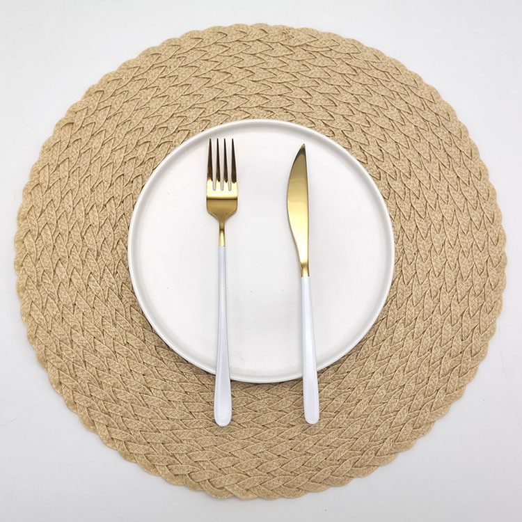 Amazon selling braided pp mat round braided placemat Western food insulation mat cup mat bowl mat solid color non-slip mat details Picture