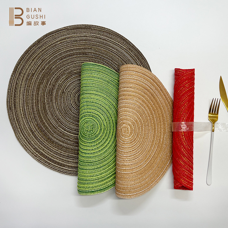 Nordic wind round woven cotton place mat Western place mat anti-hot heat insulation table mat cup mat household daily pot mat Application Scenario