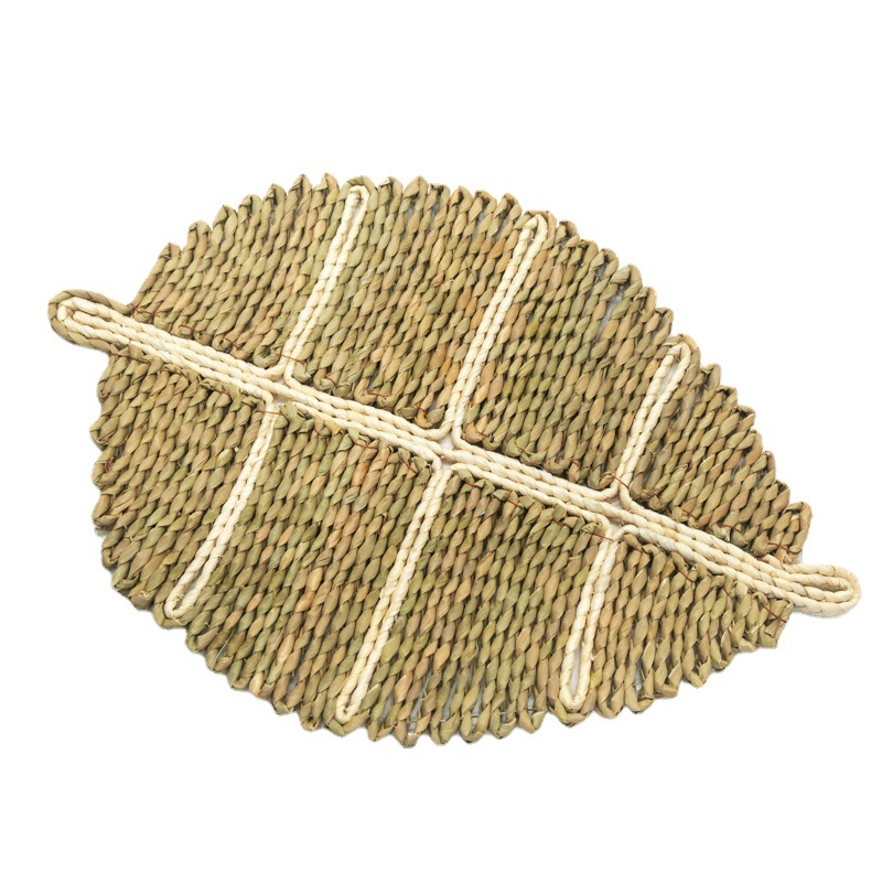Fuge grass woven Western placemat thickened insulation leaf shaped placemat Japanese style home fuge placemat Item Picture