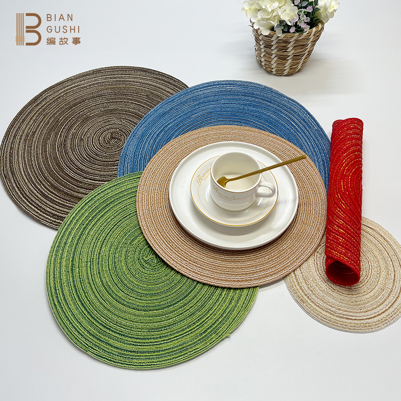 Nordic wind round woven cotton place mat Western place mat anti-hot heat insulation table mat cup mat household daily pot mat details Picture