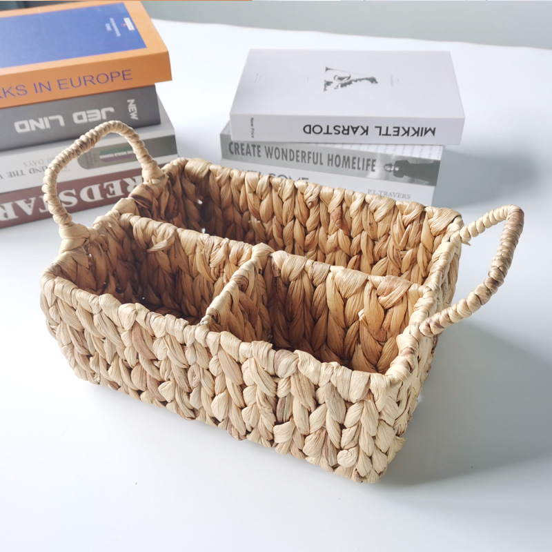 Amazon sells American garden water hyacinth storage basket desktop miscellaneous snacks finishing straw storage basket Specification drawing