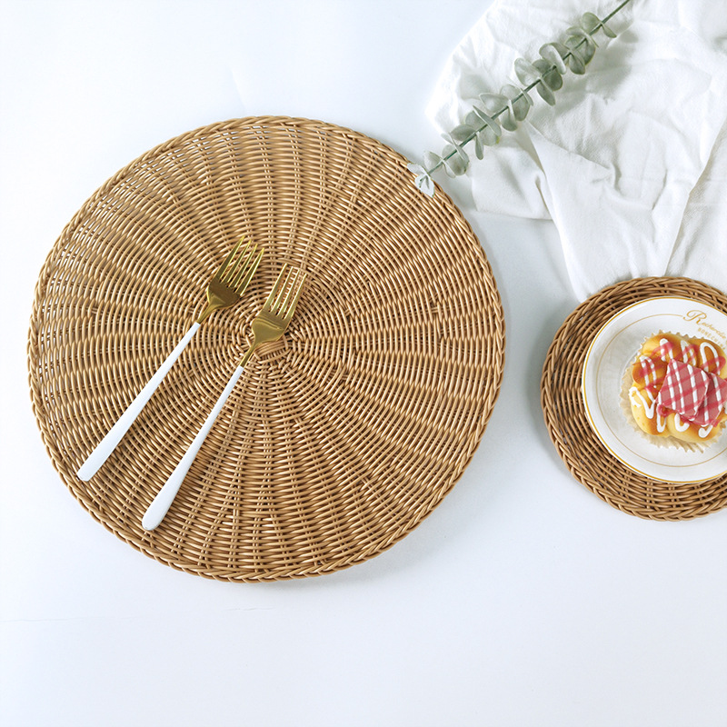 Pure hand woven rattan imitation western placemat coaster imitation autumn rattan coaster pot mat decorative mat plastic material tea mat details Picture
