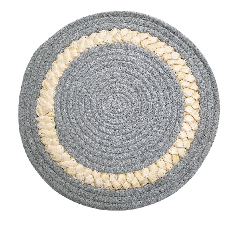 Cross-border hot placemat hand-woven insulation mat cotton rope round three strands of corn fur woven placemat home decoration Item Picture