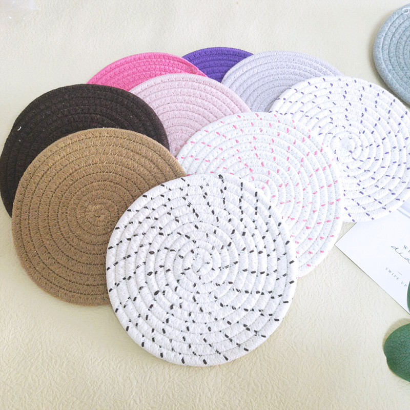 Cotton cord braided placemat three-piece thickened braided placemat Cotton thread insulated placemat pot bowl mat non-slip coaster Specification drawing