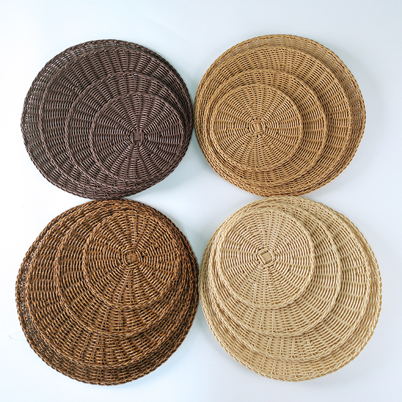 Pure hand woven rattan imitation western placemat coaster imitation autumn rattan coaster pot mat decorative mat plastic material tea mat Specification drawing