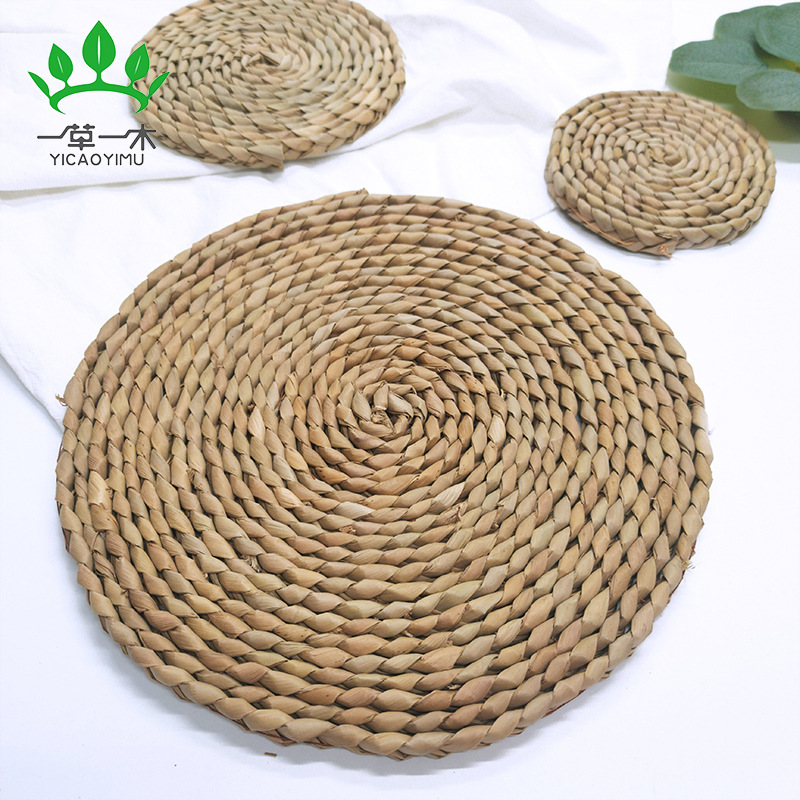 Japanese hand woven mat straw placemat Fuga table mat thickened casserole mat round heat insulation mat non-slip mat coaster details Picture