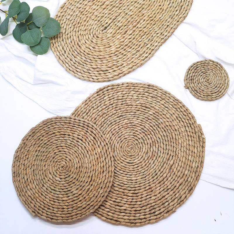 Japanese hand woven mat straw placemat Fuga table mat thickened casserole mat round heat insulation mat non-slip mat coaster Specification drawing
