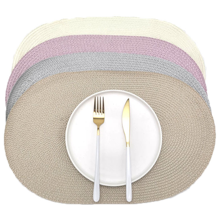 Factory direct pp placemat woven placemat waterproof durable Western placemat decorative mat insulation mat oval multi-color optional Item Picture
