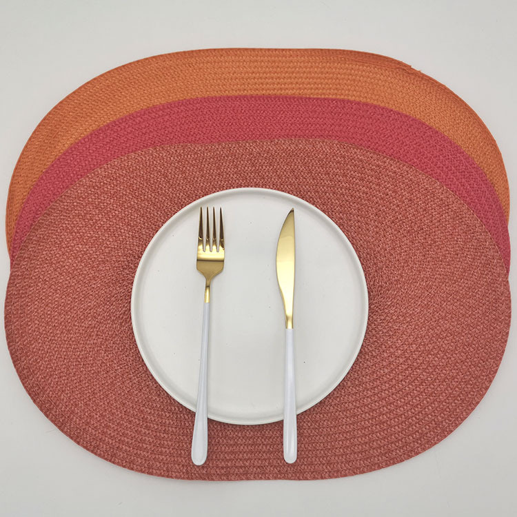 Factory direct pp placemat woven placemat waterproof durable Western placemat decorative mat insulation mat oval multi-color optional Specification drawing