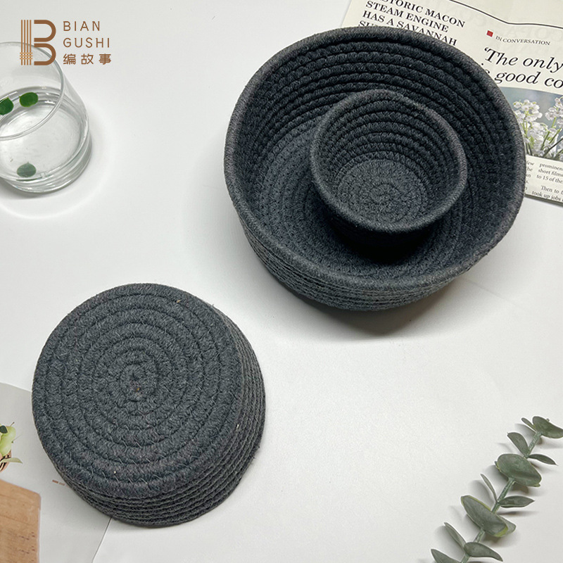 Manufacturers direct sales of pure color cotton rope storage basket hand-woven environmental protection cotton string storage basket toy fruit storage basket Specification drawing
