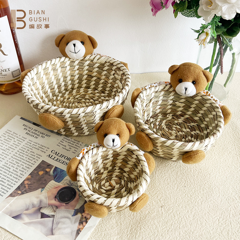 Manufacturers direct thatched bear storage basket straw storage basket handicrafts home decoration Easter gift basket Specification drawing