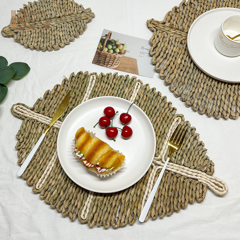 Hand-woven grass leaf placemat pot pad Papyrus woven anti-ironing pad creative leaf bowl pad cup pad heat insulation pad full figure