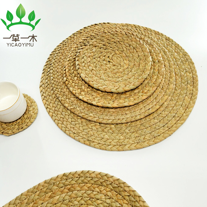Japanese dandelion hand-woven heat insulation placemat pot pad cup bowl tea pad round hand tray pad bowl pad details Picture