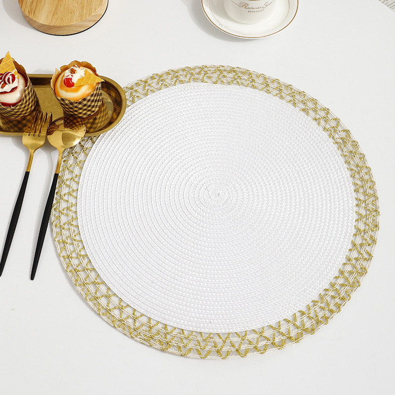 Circular phnom penh hollow out pp placemat cup cushion hotel table heat insulation mat pure color Western placemat table decoration details Picture