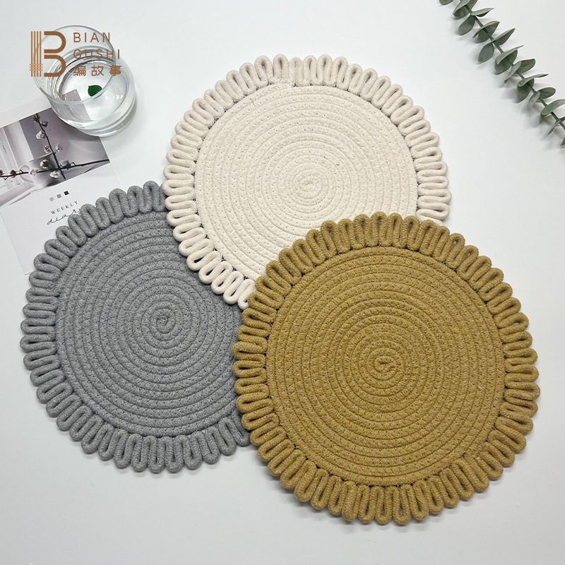 Simple pure color cotton rope placemat hand-woven thick cotton thread heat insulation pad creative home table mat anti-ironing pad Application Scenario
