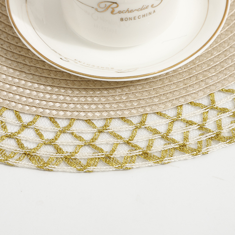 Circular phnom penh hollow out pp placemat cup cushion hotel table heat insulation mat pure color Western placemat table decoration Specification drawing