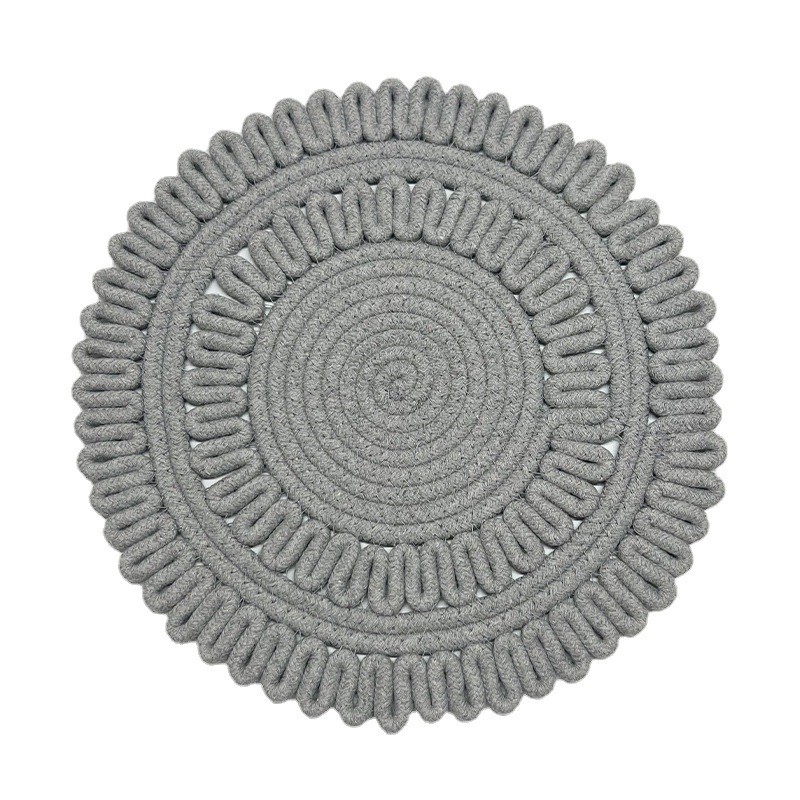 Simple pure color cotton rope placemat hand-woven thick cotton thread heat insulation pad creative home table mat anti-ironing pad Item Picture