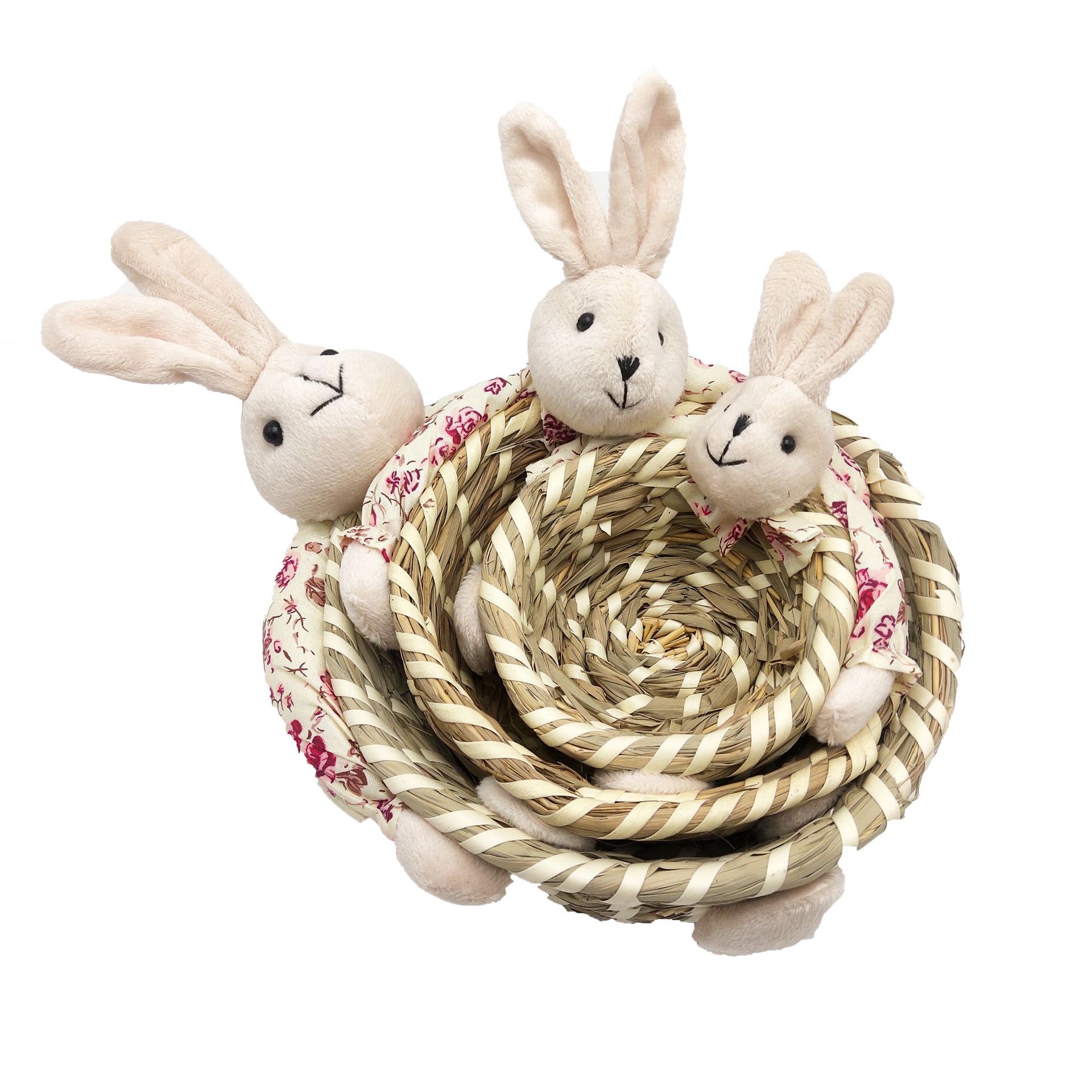 Factory direct thatch storage basket hand-woven home decoration rabbit bear three pieces of Easter egg basket Item Picture