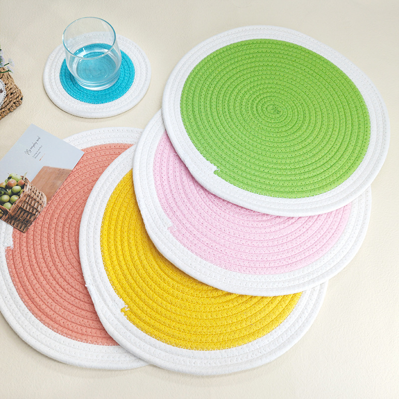 Cotton rope braided placemat simple round thickened table cushion pot cushion heat insulation cushion tray cushion bowl cushion cushion Western placemat Specification drawing
