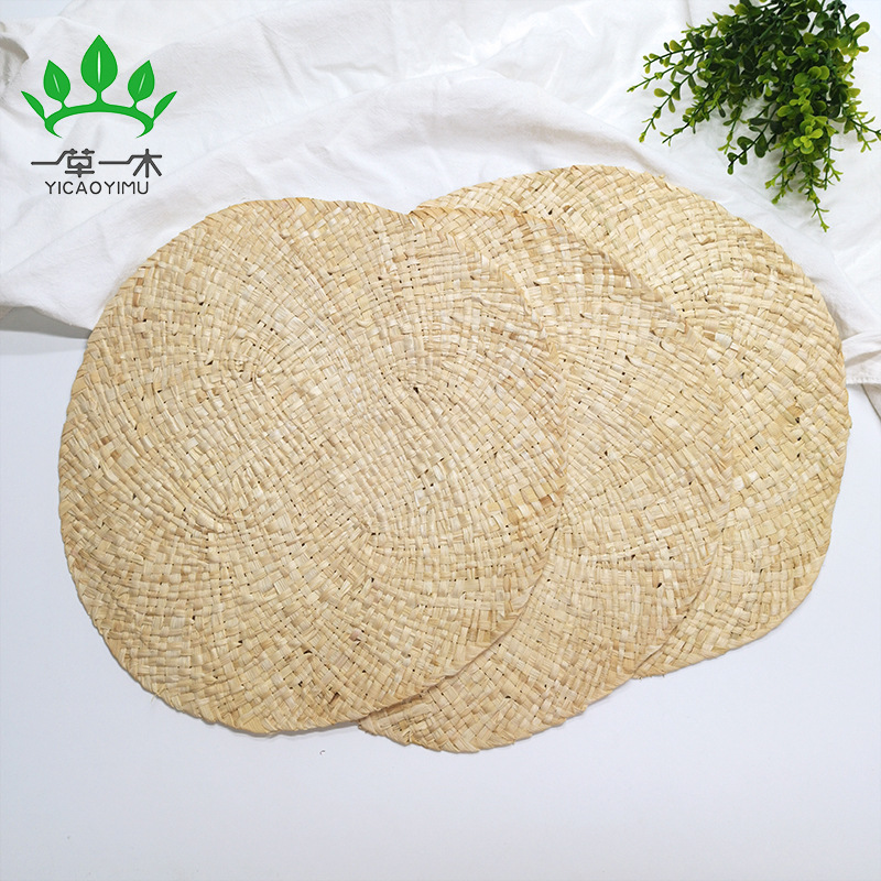 Foreign trade hot straw placemat corn husk placemat braided heat insulation mat round Western placemat photography decoration mat details Picture