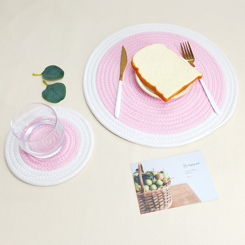 Cotton rope braided placemat simple round thickened table cushion pot cushion heat insulation cushion tray cushion bowl cushion cushion Western placemat Application Scenario