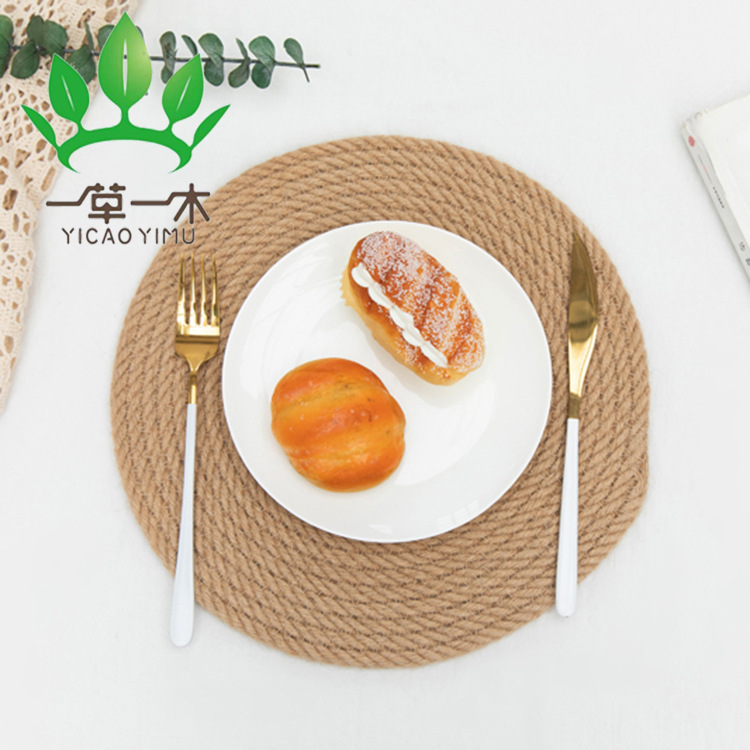 Jute placemats thickened twine placemats kitchen table woven insulation coasters ins non-slip MATS details Picture