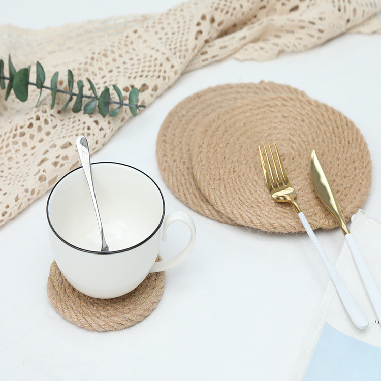 Jute placemats thickened twine placemats kitchen table woven insulation coasters ins non-slip MATS Specification drawing