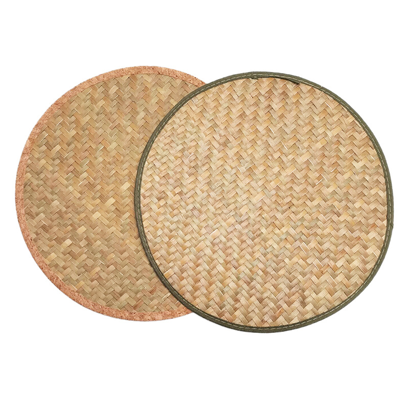 Seaweed woven placemat retro tea table pad round tea mat bowl tray pad cup mat woven heat insulation pad table mat Item Picture
