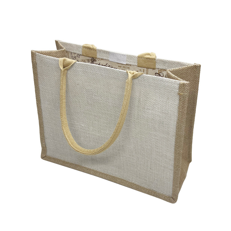 Simple non-printed linen handbag can be customized logo hand bill of lading shoulder shopping bag gift jute cotton jute bag Item Picture