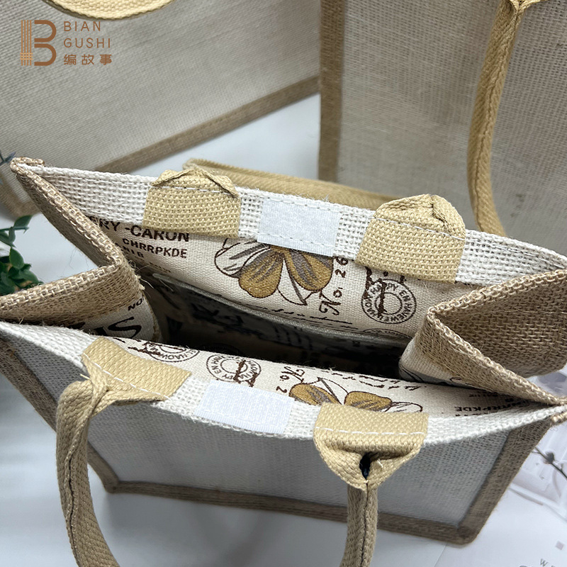 Simple non-printed linen handbag can be customized logo hand bill of lading shoulder shopping bag gift jute cotton jute bag details Picture