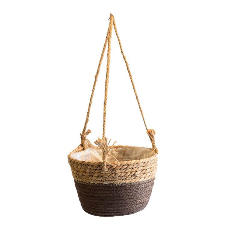 Cross-border hot selling garden wind straw hanging basket flower basket hand-woven hanging basin creative home pot pot set Item Picture