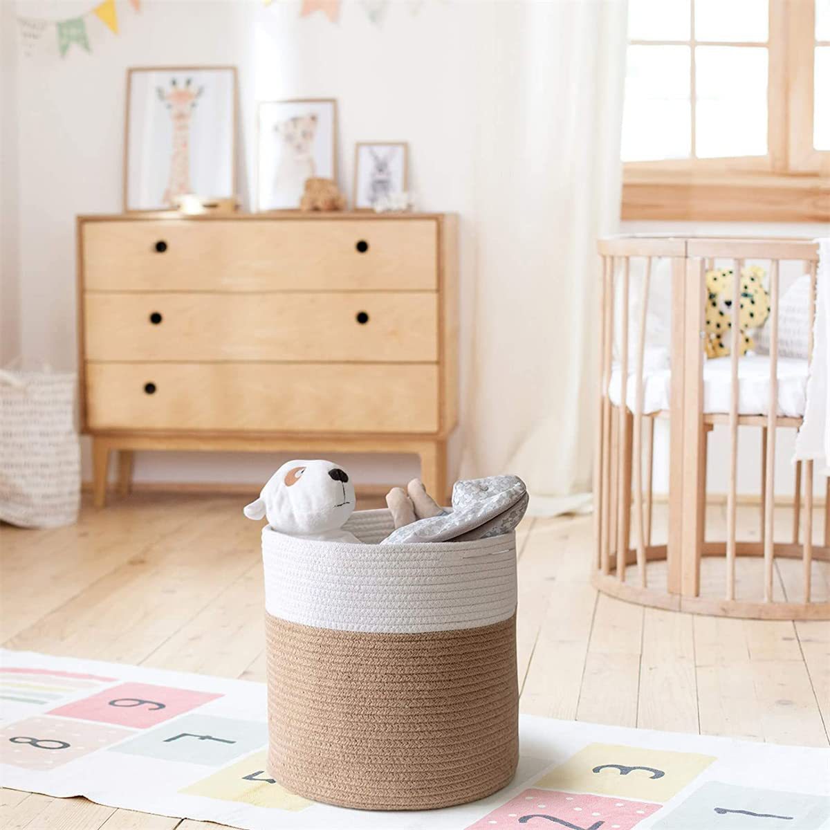 Amazon hot-selling cotton rope woven flower pot set home storage arrangement double color storage basket hemp rope woven flower basket Specification drawing