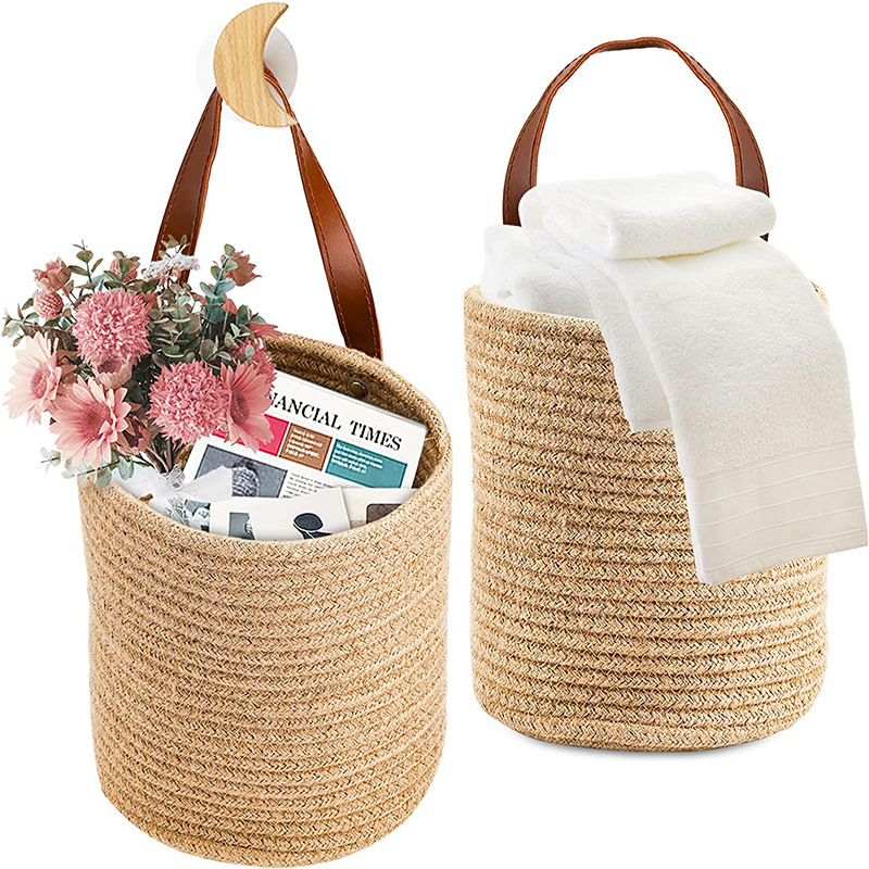 Amazon hot cotton rope hanging basket wall hanging basket sundries flower arrangement small basket belt storage basket foldable Specification drawing