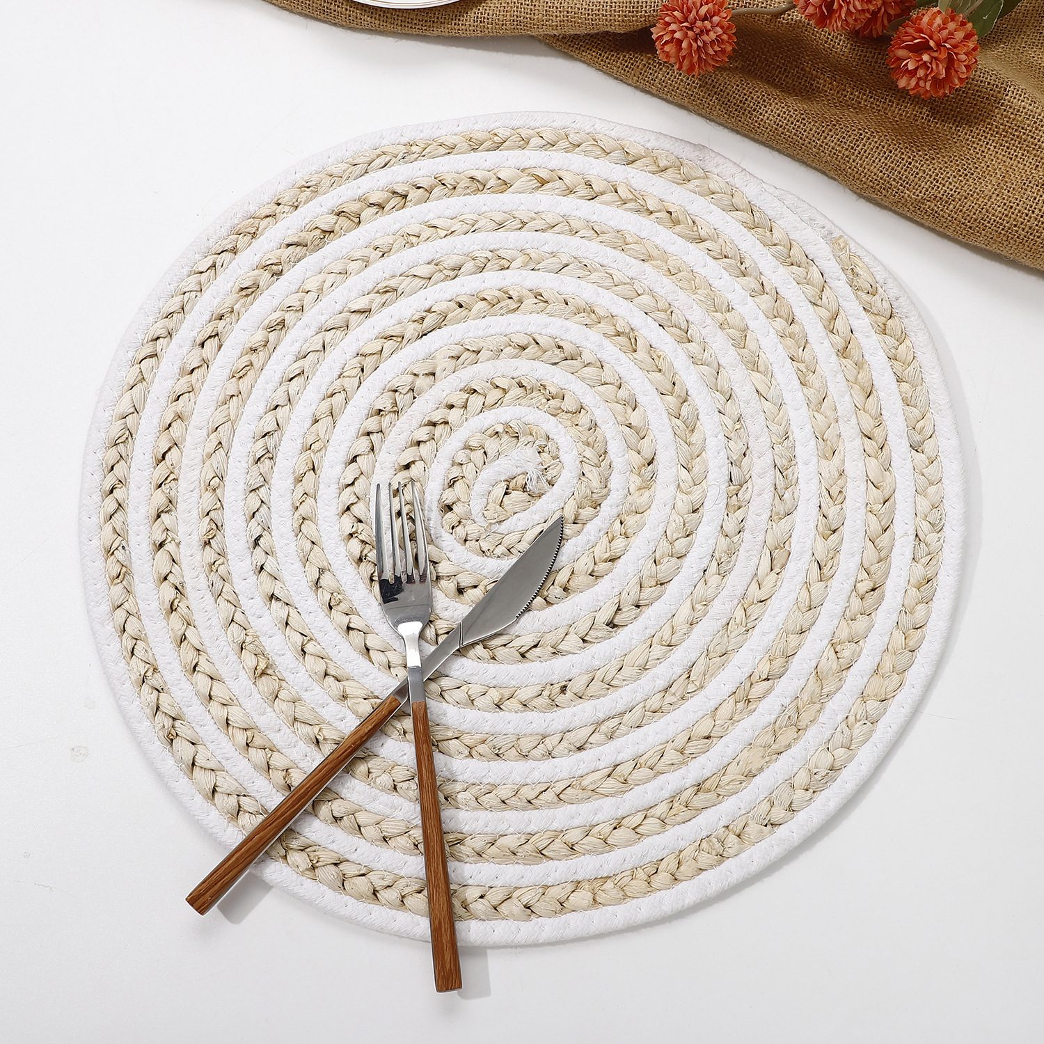 Nordic simple cotton rope woven coasters thickened heat insulation table MATS hand woven tableware household water cup placemats Application Scenario