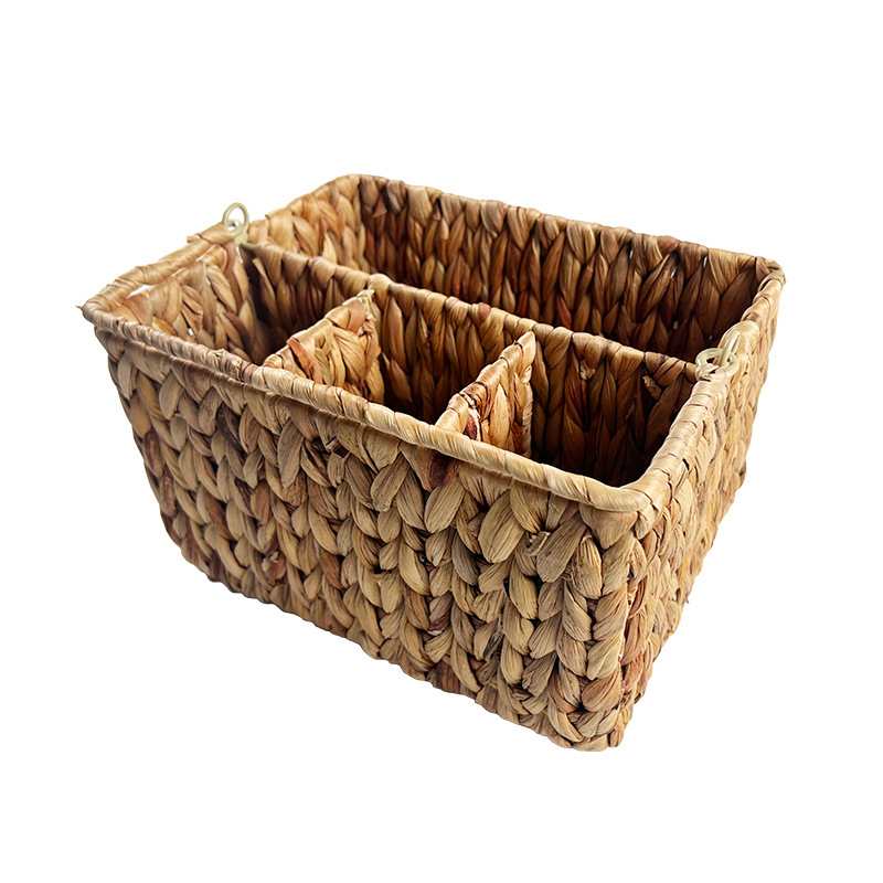 Cross-border hot selling water hyacinth woven knife and fork basket can swing portable basket hand made snacks fruit storage basket Item Picture