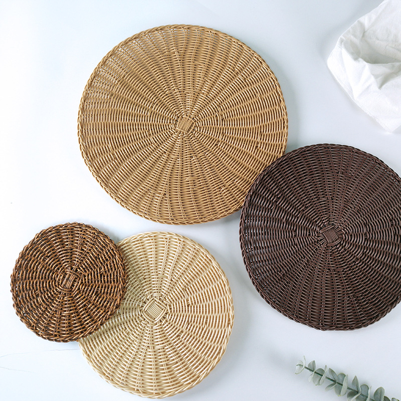 Japanese heat insulation mat table household table mat imitation rattan woven anti-ironing woven coaster bowl mat pan mat round placemat details Picture