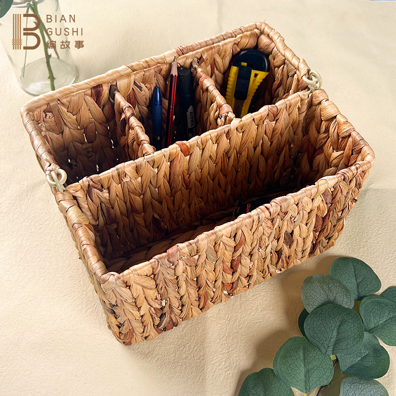 Cross-border hot selling water hyacinth woven knife and fork basket can swing portable basket hand made snacks fruit storage basket Specification drawing