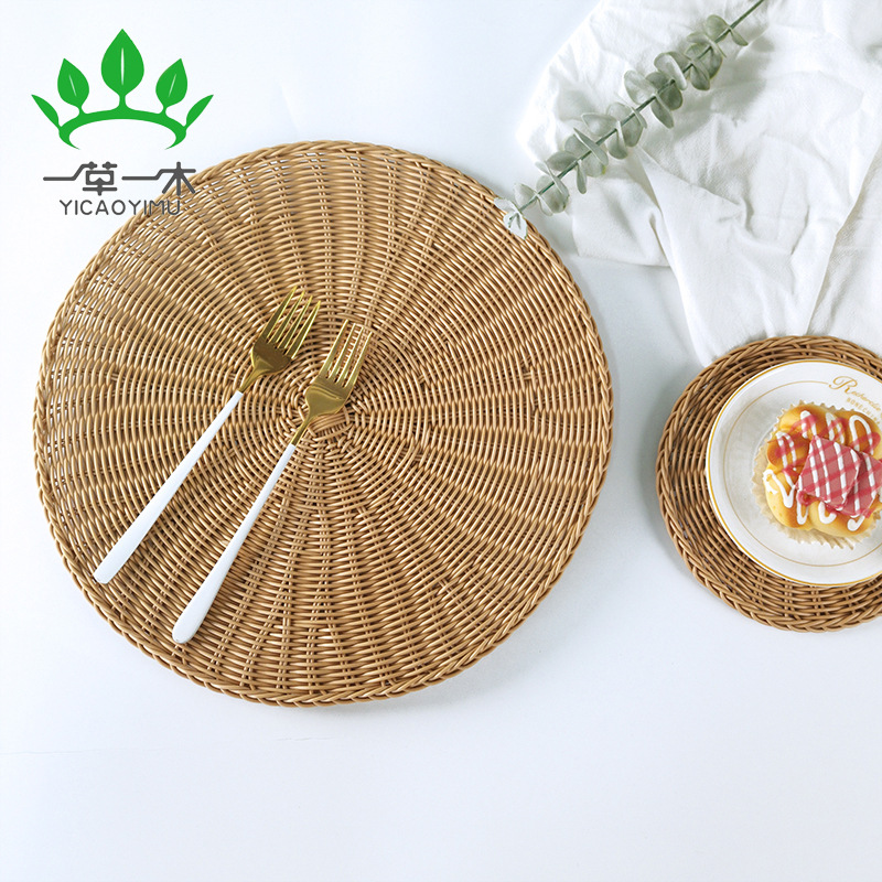 Japanese heat insulation mat table household table mat imitation rattan woven anti-ironing woven coaster bowl mat pan mat round placemat full figure