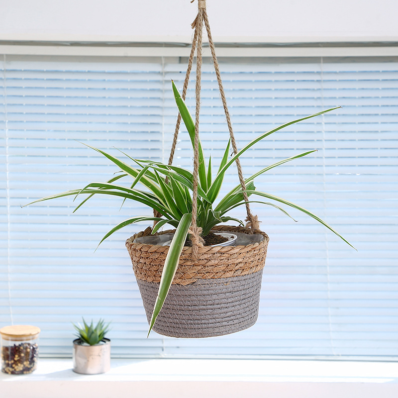 Popular straw flower pot woven hanging orchid woven hanging basket hand-hung flower pot woven flower pot set home decoration pot basket
