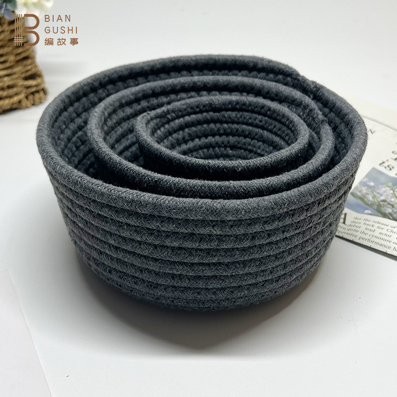 Manufacturers direct sales of pure color cotton rope storage basket hand-woven environmental protection cotton string storage basket toy fruit storage basket