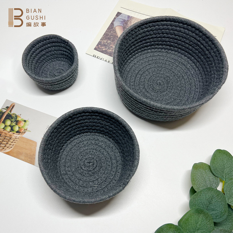 Manufacturers direct sales of pure color cotton rope storage basket hand-woven environmental protection cotton string storage basket toy fruit storage basket