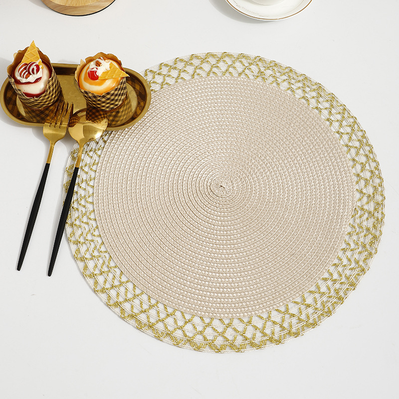 Circular phnom penh hollow out pp placemat cup cushion hotel table heat insulation mat pure color Western placemat table decoration
